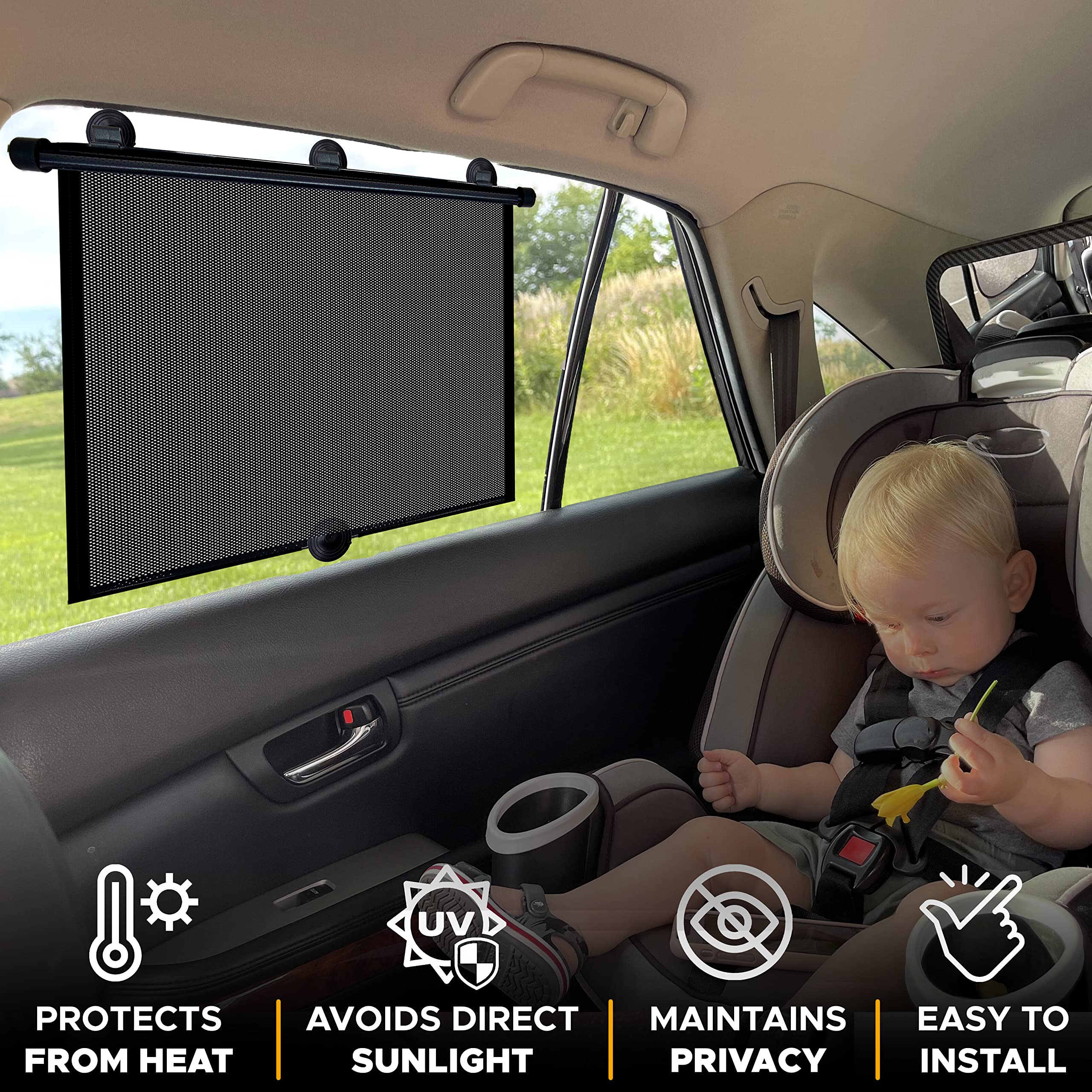 Car Window Shades for Baby 22"x24" – Retractable Side Window Sunshade for SUVs & Trucks