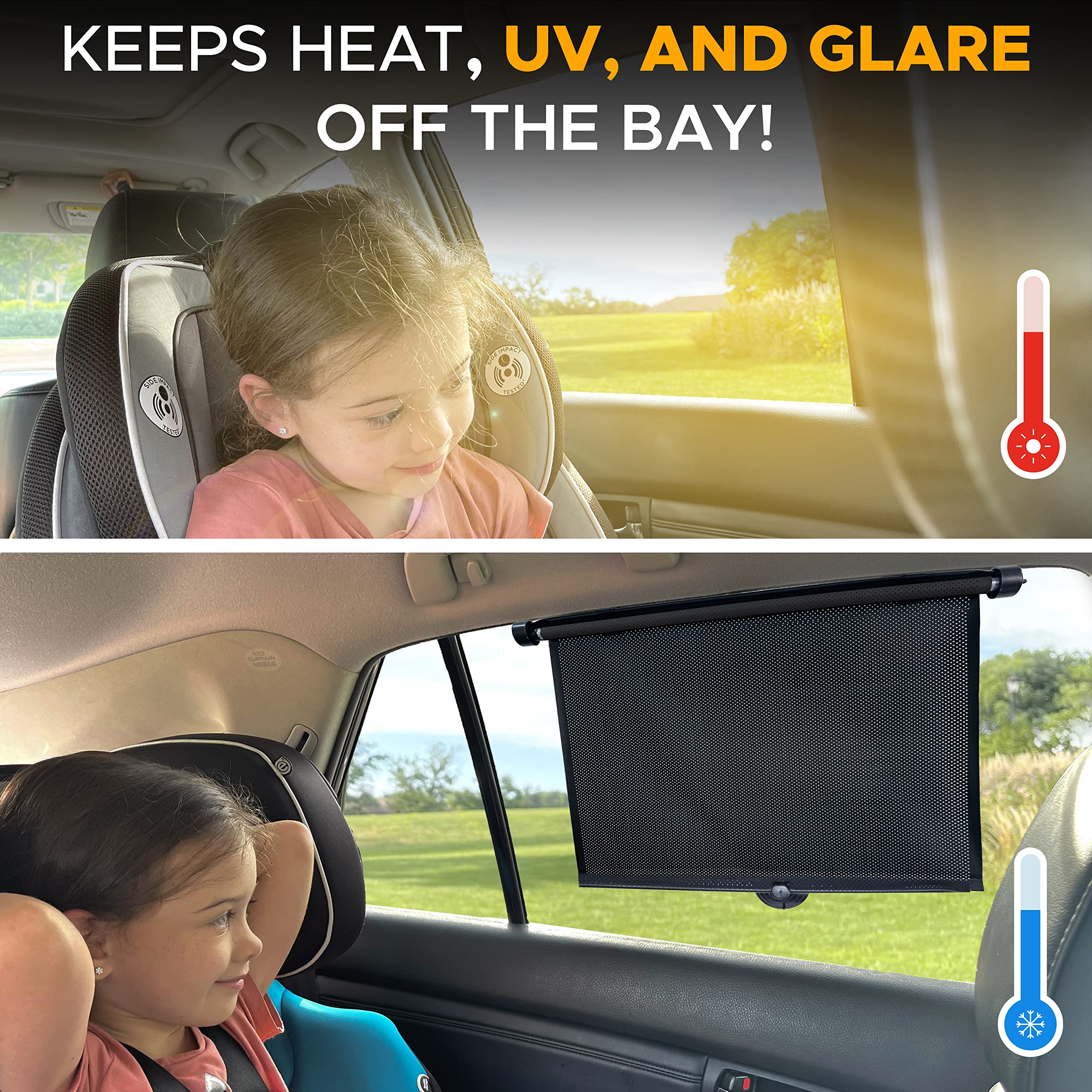 Car Side Window Sun Shade 2 Pack – EcoNour Baby Car Accessories with Suction Cups
