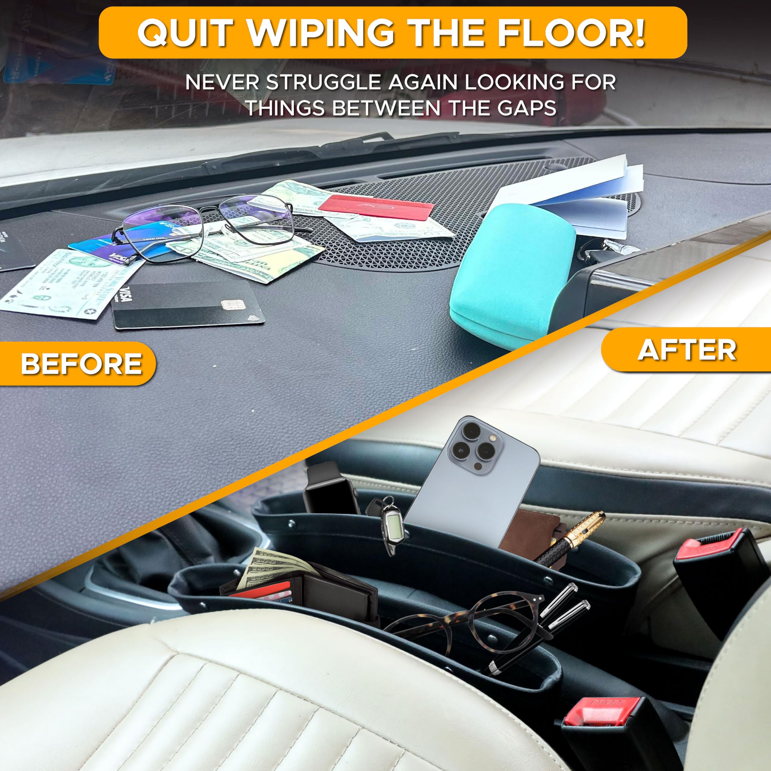 Durable Car Seat Organizer for money, cards, and essentials