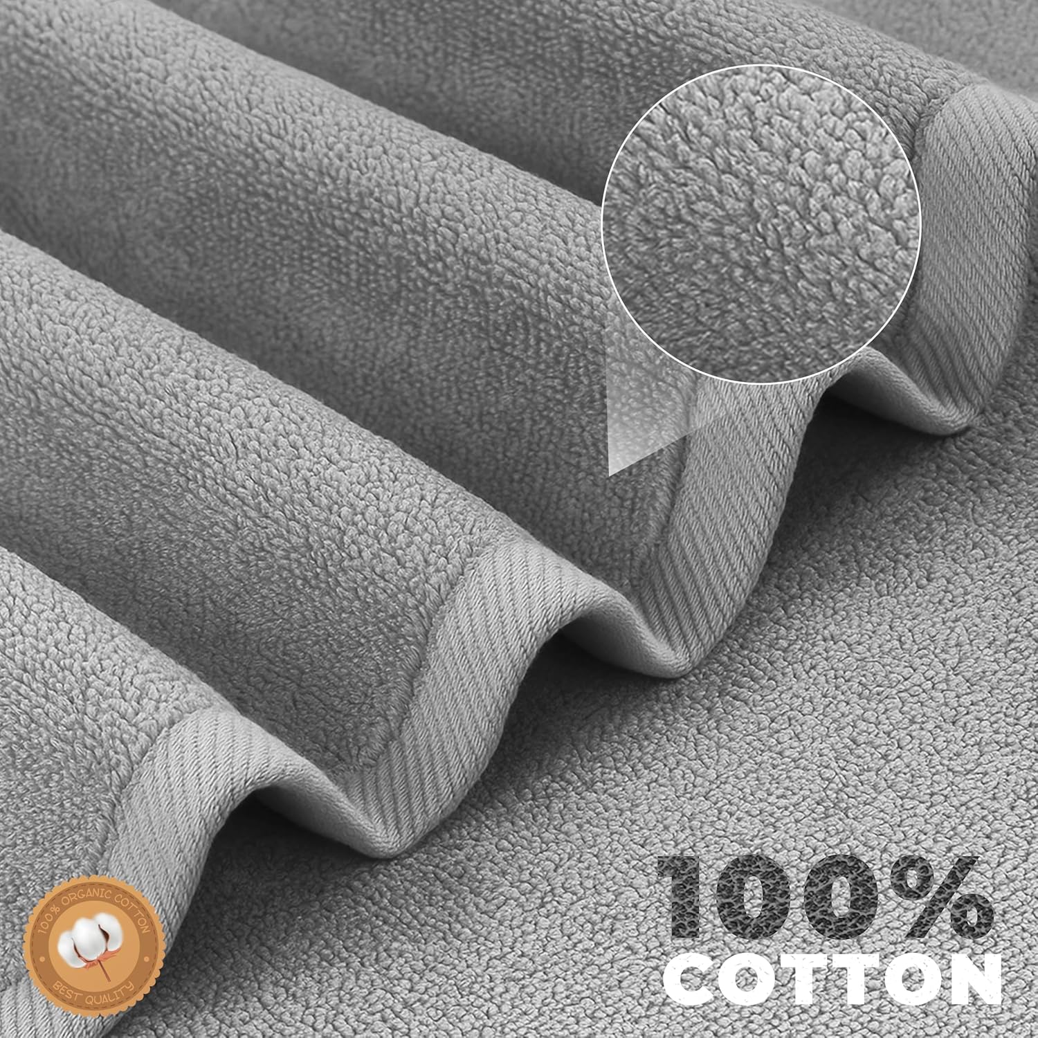 EcoNour Luxury 6 Pack Grey Turkish Cotton Bath Towels – 550 GSM 100% Cotton, 2 Bath Towels, 2 Hand Towels & 2 Washcloths, Ultra Soft, Highly Absorbent & Quick Dry, Spa & Hotel Quality