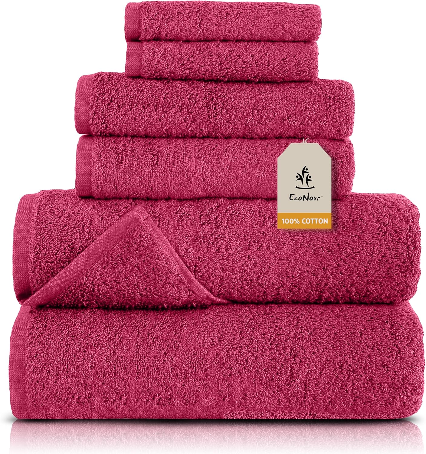 EcoNour Luxury 6-Piece Pink Turkish Cotton Bath Towel Set – 550 GSM, 100% Cotton, Ultra Soft & Highly Absorbent