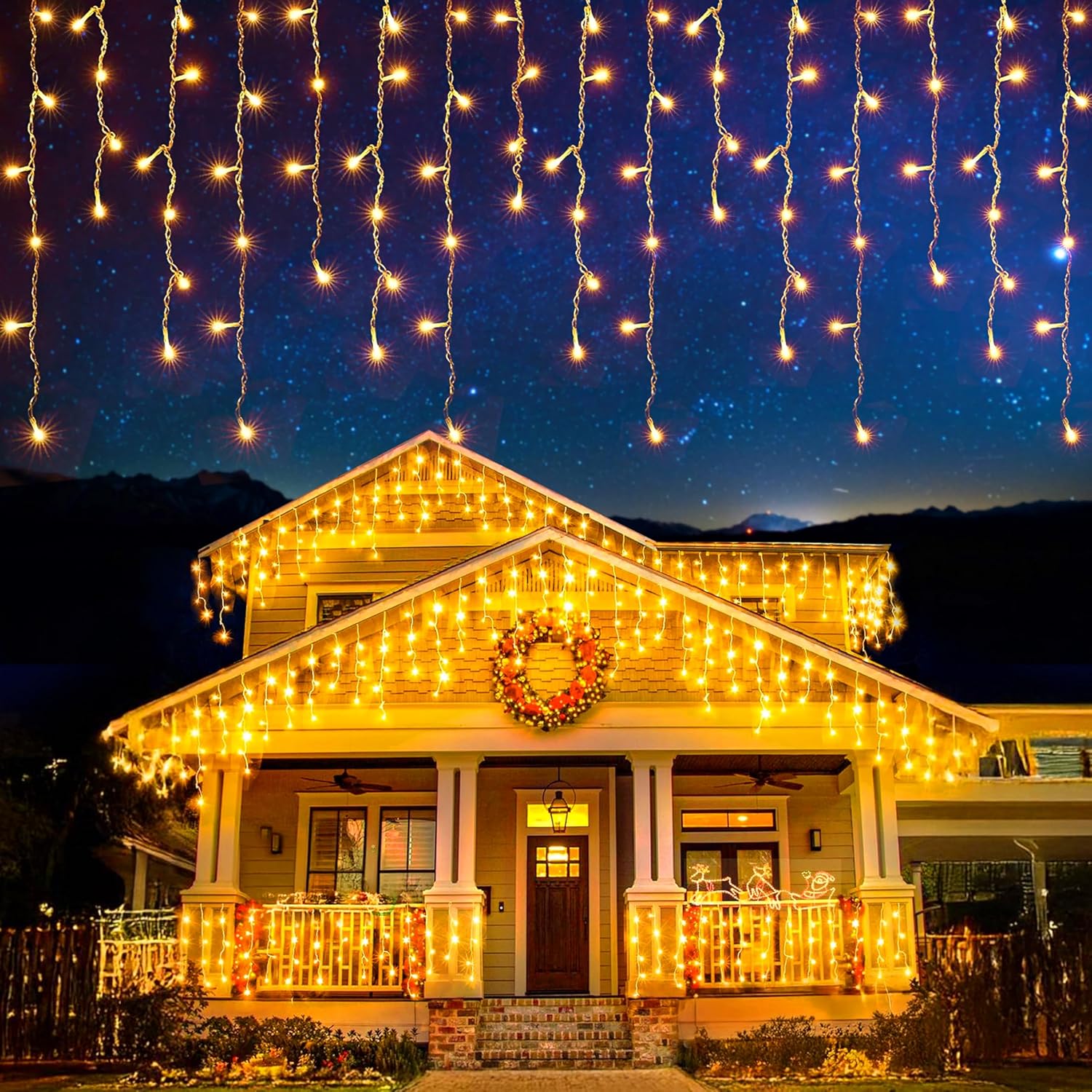 EcoNour Icicle Lights for Outside | 1000 LED Icicle Christmas Lights Outdoor with 8 Modes, Connectable String Light with Timer, Memory Function, Waterproof Twinkle Outdoor Christmas lights- Warm White