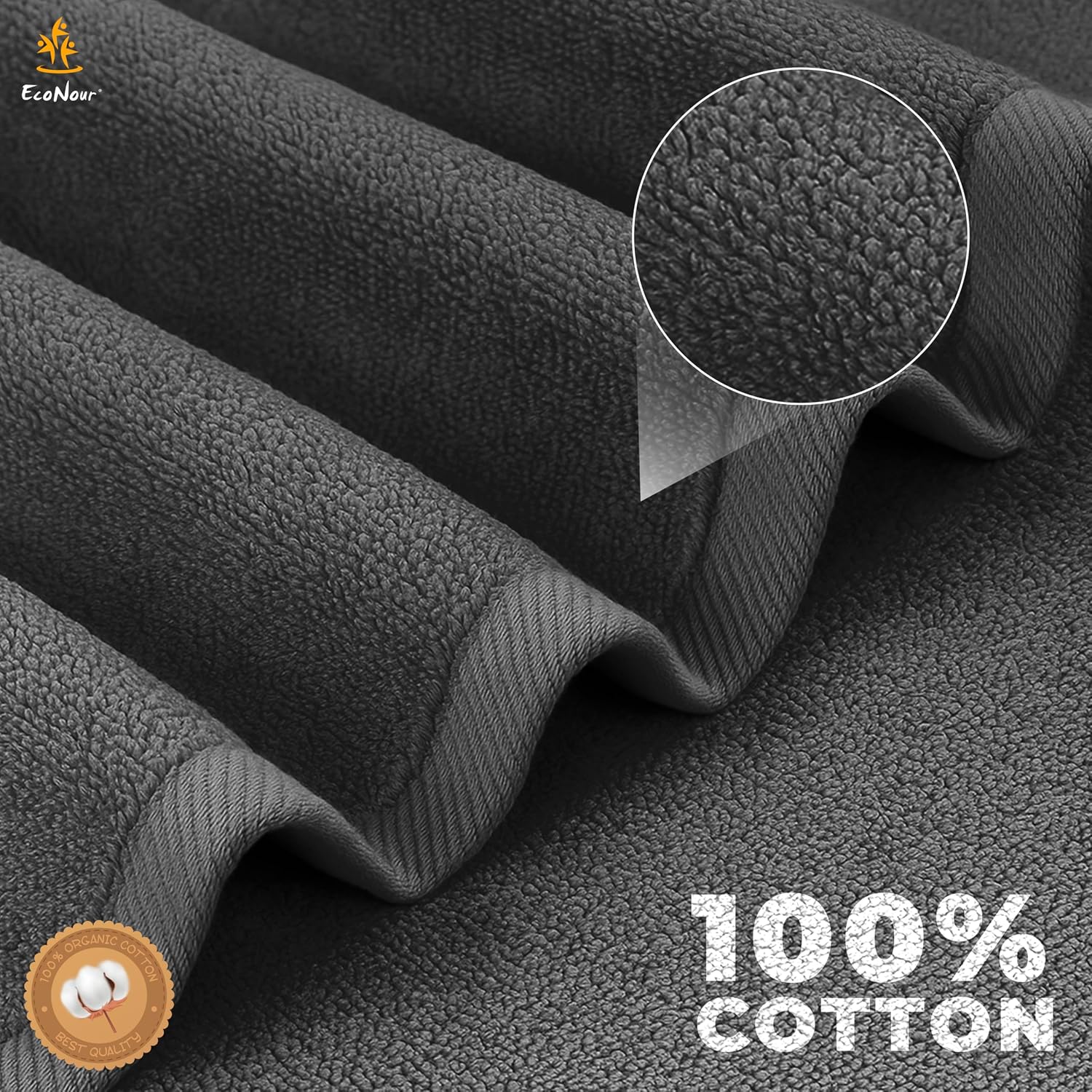 EcoNour Luxury 4-Pack Dark Grey Turkish Cotton Bath Towels, 550 GSM 100% Cotton – 27x54 Inch, Ultra Soft, Quick Dry & Highly Absorbent