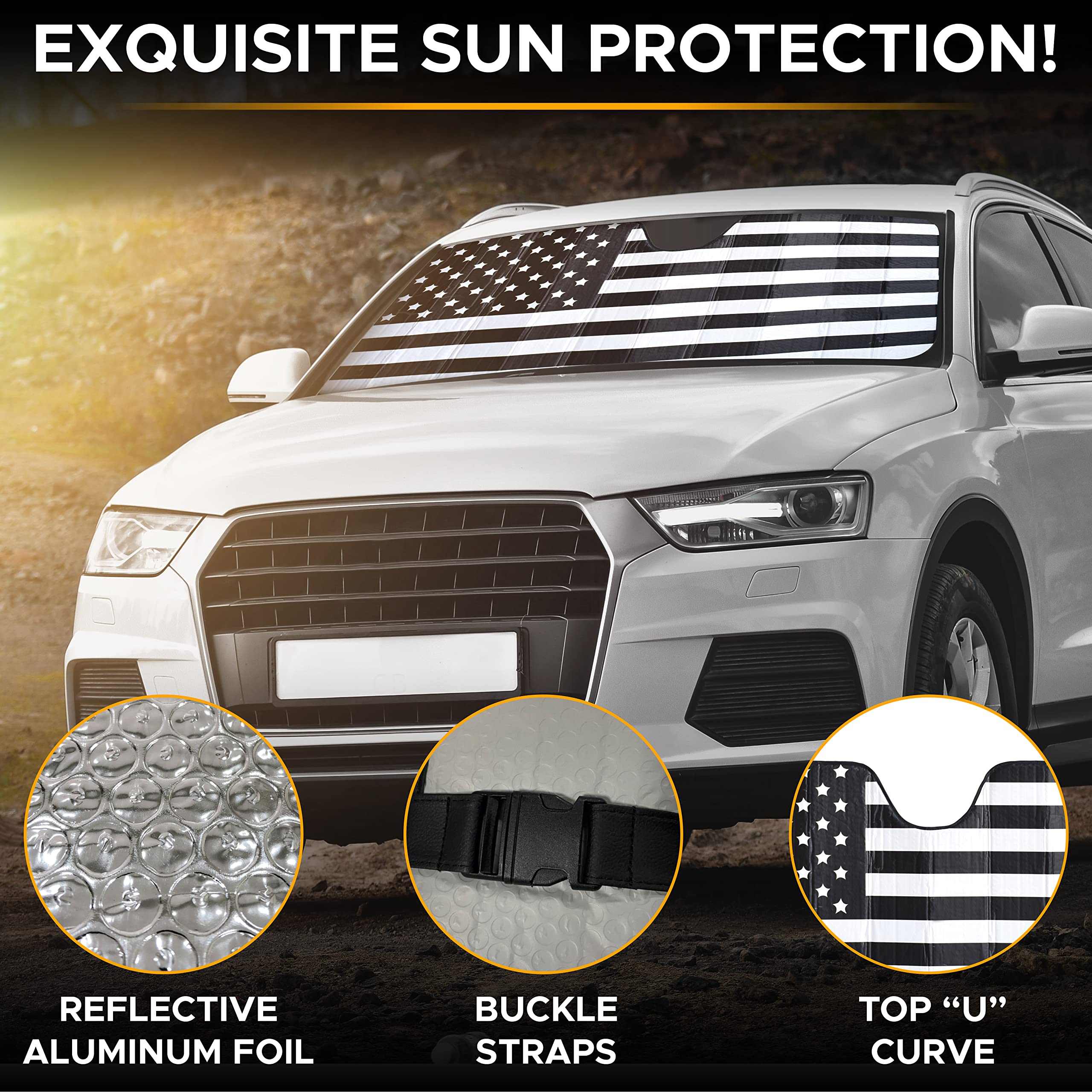 American Flag Design Car Windshield Sunshade EcoNour Car Window Cover