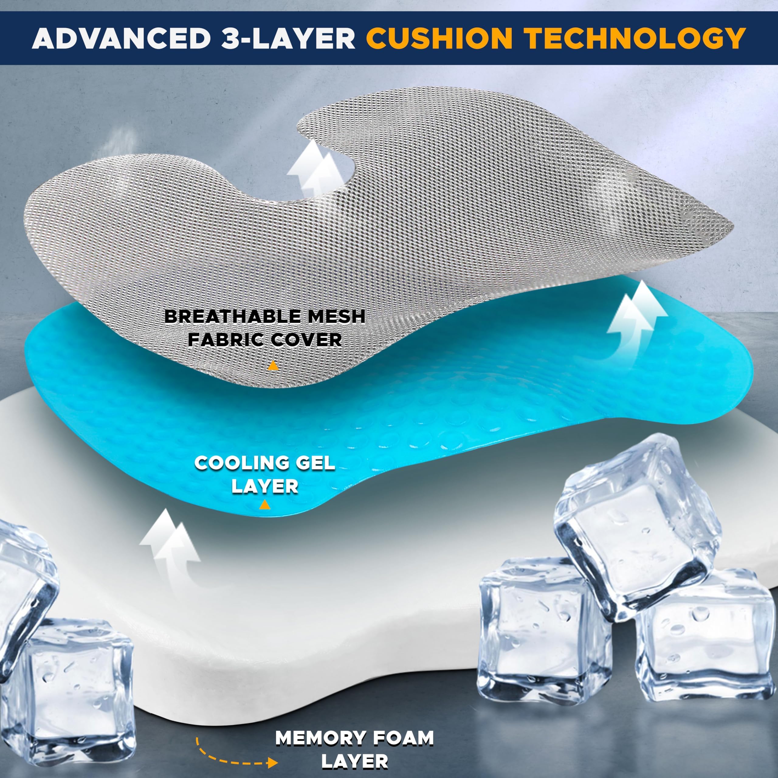 gel seat cushion EcoNour memory foam ergonomic desk chair pillow