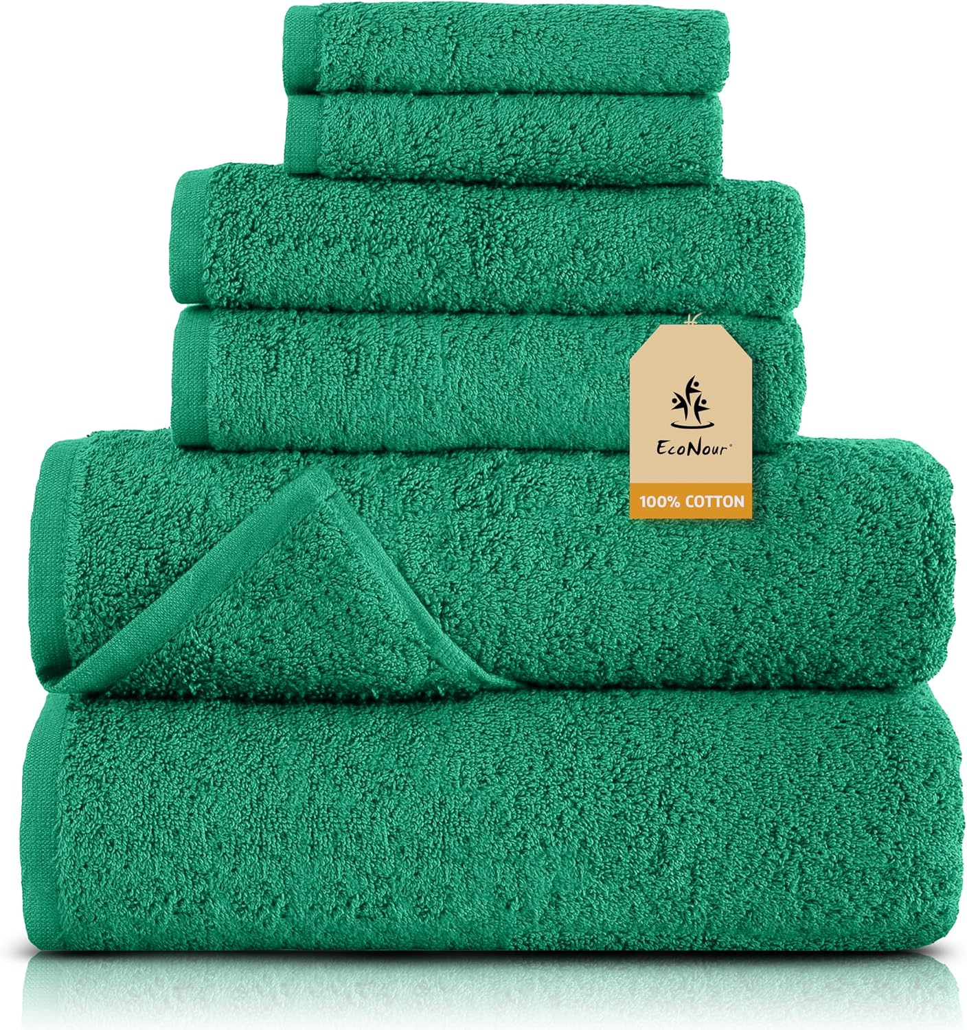 EcoNour Luxury 6-Piece Green Turkish Cotton Bath Towel Set – 550 GSM, 100% Cotton, Ultra Soft & Highly Absorbent