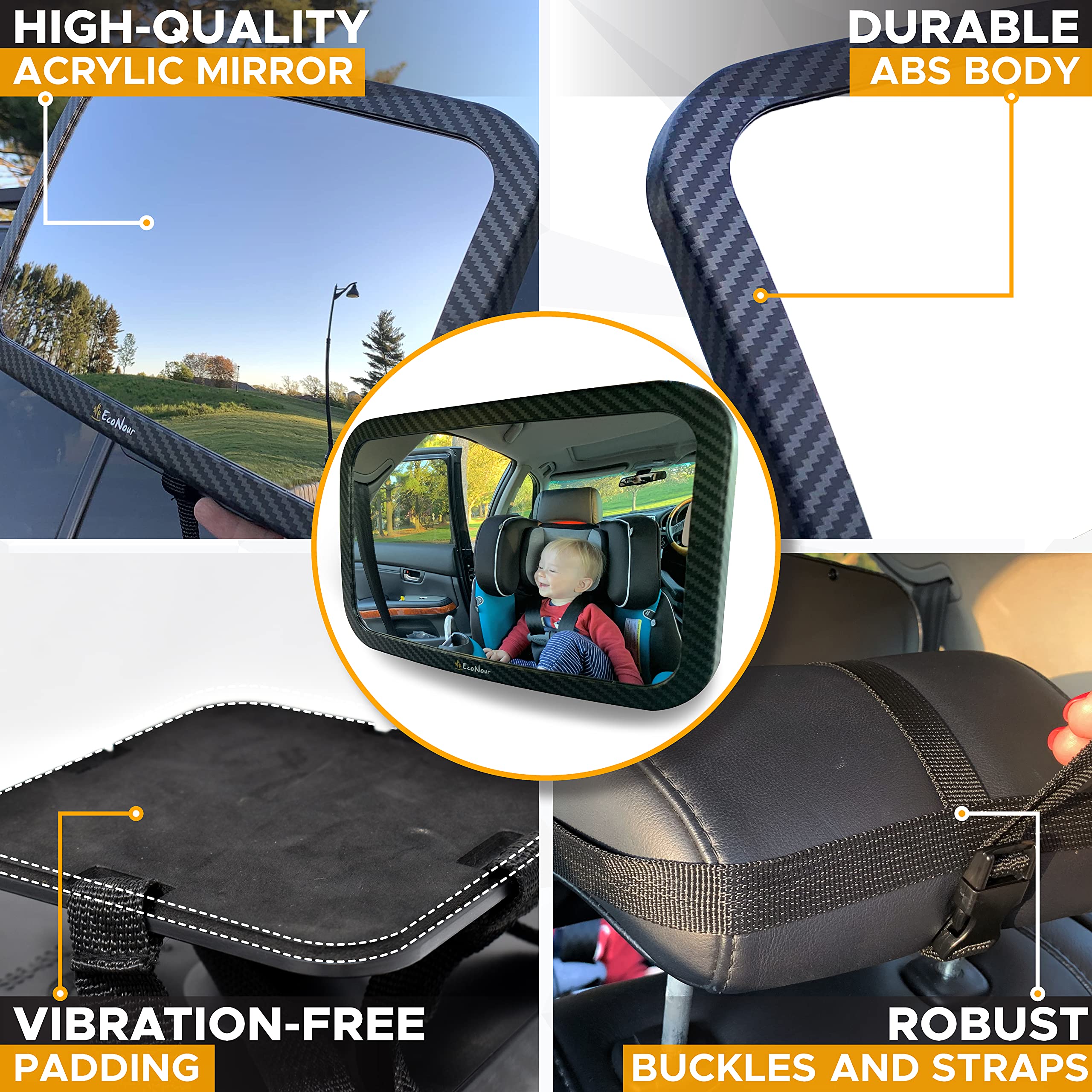 Baby car mirror to check rear-facing child while driving