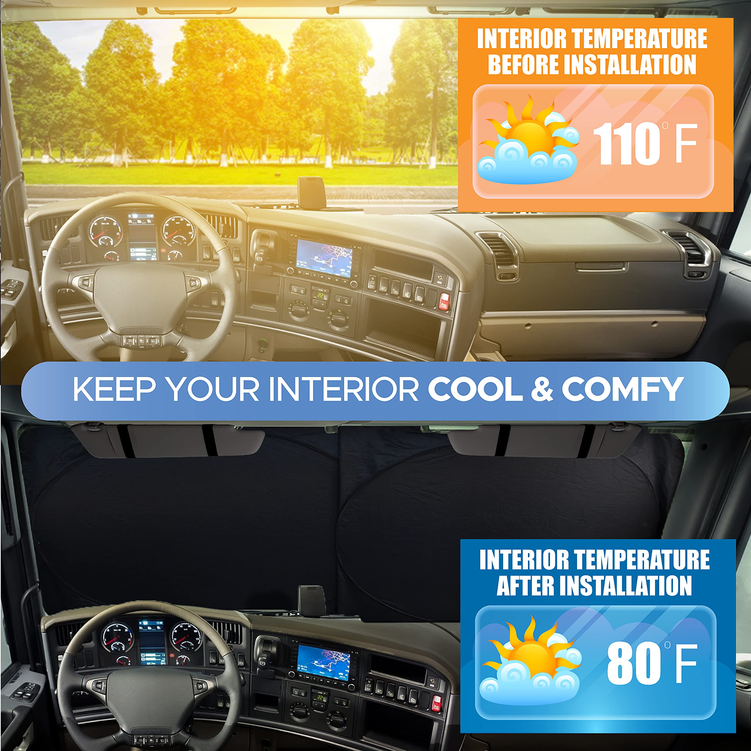 RV Windshield Sunshade – EcoNour RV Front Window Heat Shield