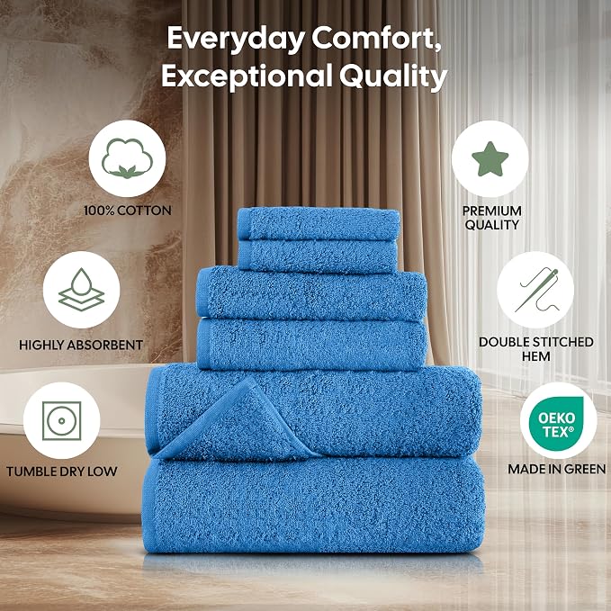 EcoNour Luxury 6-Piece Navy Blue Turkish Cotton Towel Set – 550 GSM, Ultra Soft & Absorbent