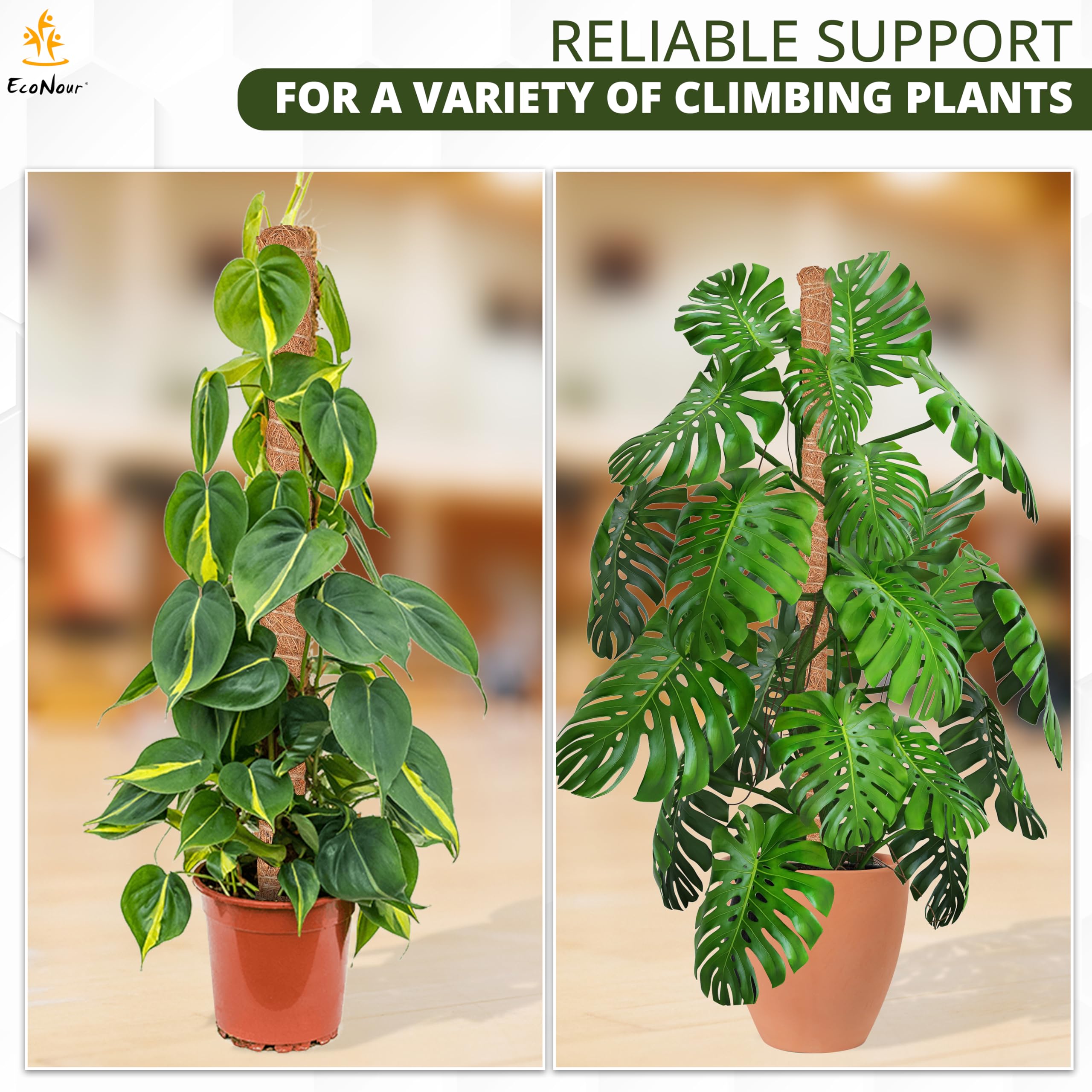 Moss pole Monstera plant support 28 inch EcoNour 4 pack for upright growth