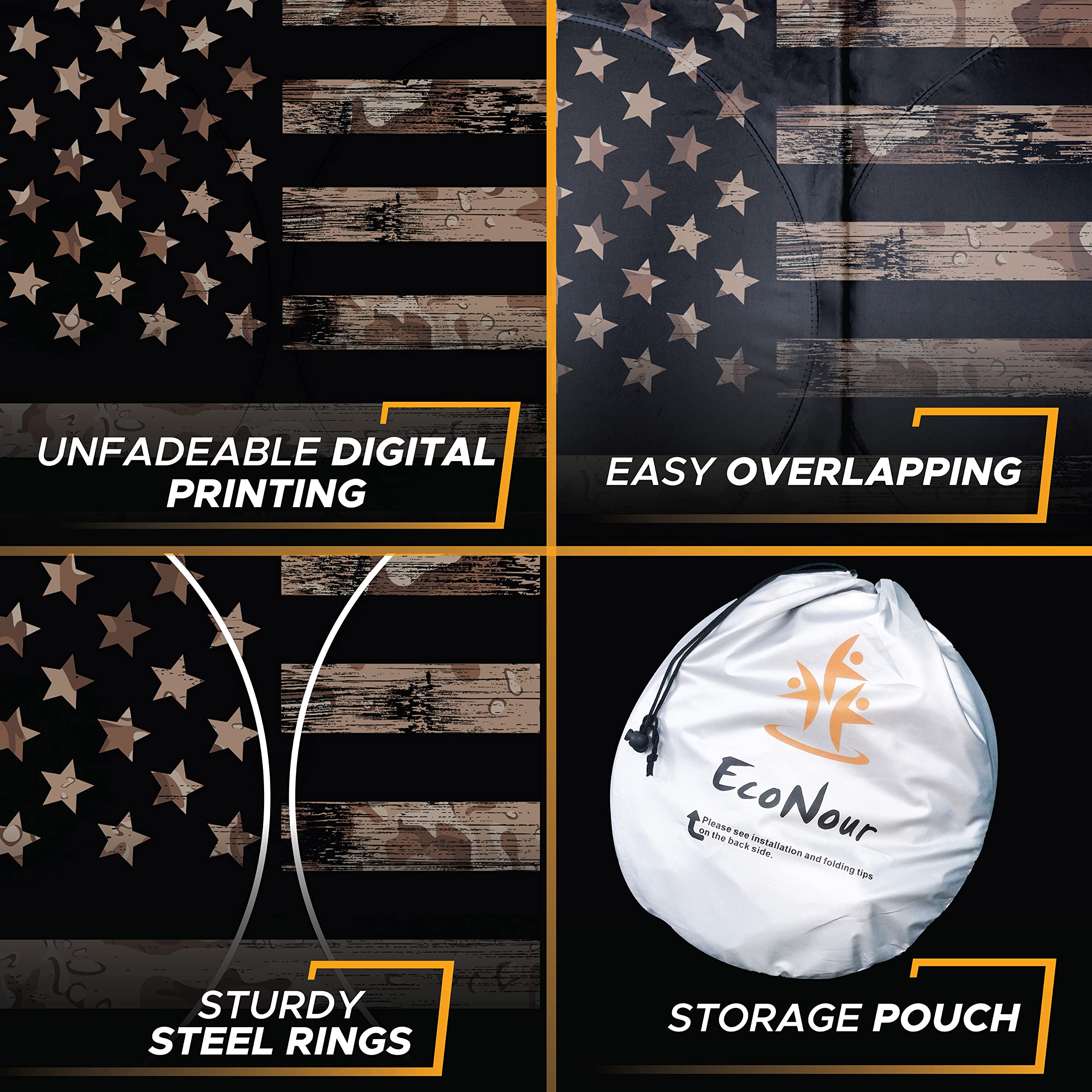 EcoNour patriotic Camouflage American Flag Windshield Sun Shade for small SUVs