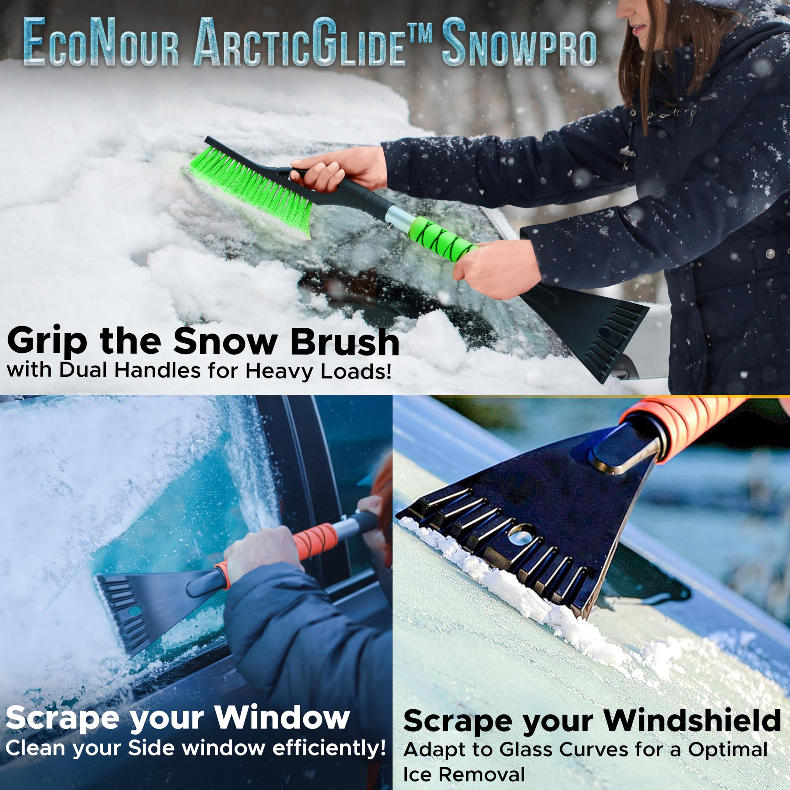 Aluminum snow brush & ice scraper 4 pack 27 inch EcoNour with foam grip
