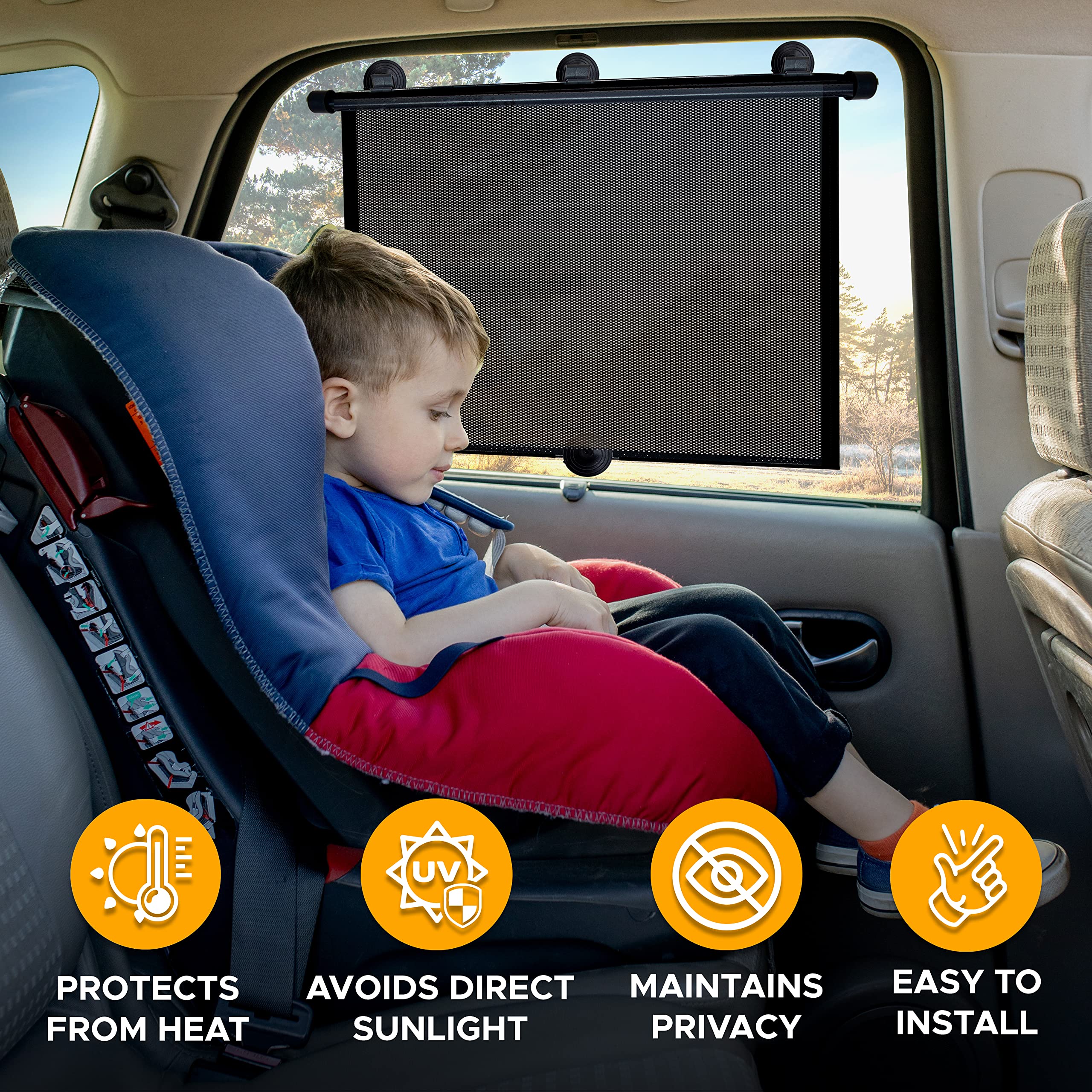 Car Window Shades for Baby 20"x22" – Retractable Side Window Sunshade for Trucks & Cars