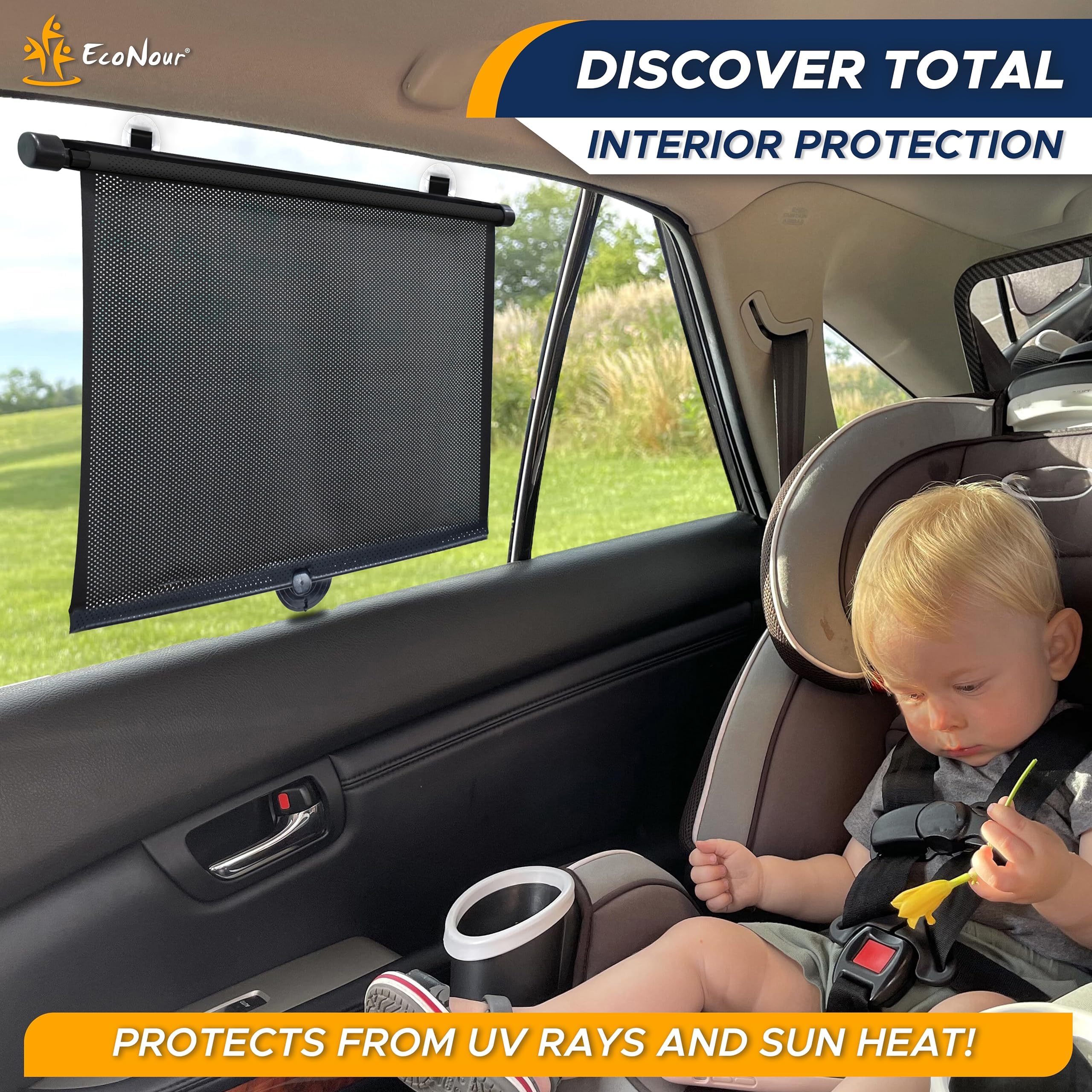 EcoNour Baby Car Window Shades – 18"x20" durable shades for kids’ windows.