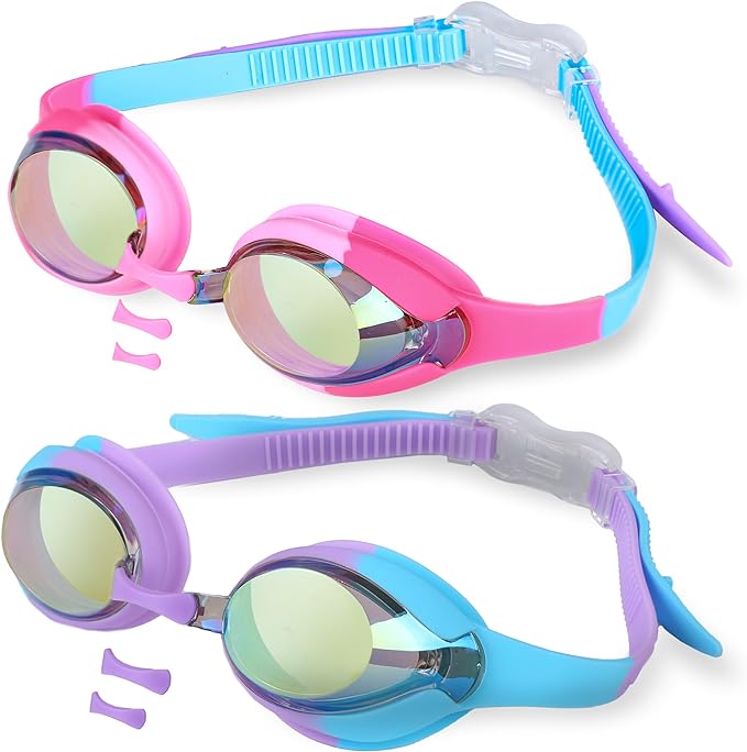 Kids Swim Goggles 2 Pack with Anti-Fog and UV protection for boys and girls
