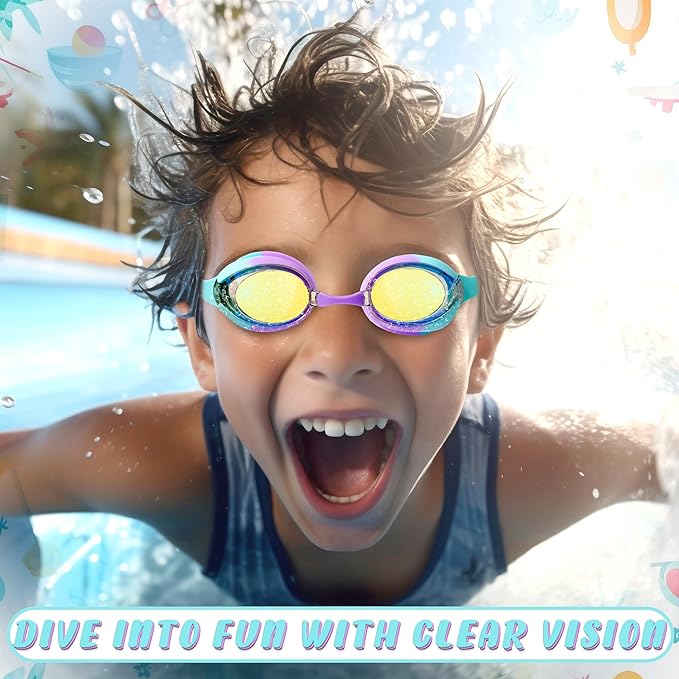 Kids Swim Goggles with durable lenses and anti-fog coating