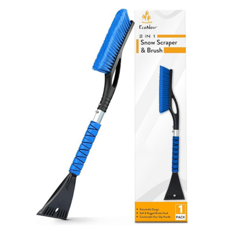 EcoNour 27" Aluminum Car Snow Scraper and Brush | Weaved Bristle Head with Metal Body Ice Scraper for Car Windshield | Tough Show Shovel with Ergonomic Foam Grip Winter Accessory