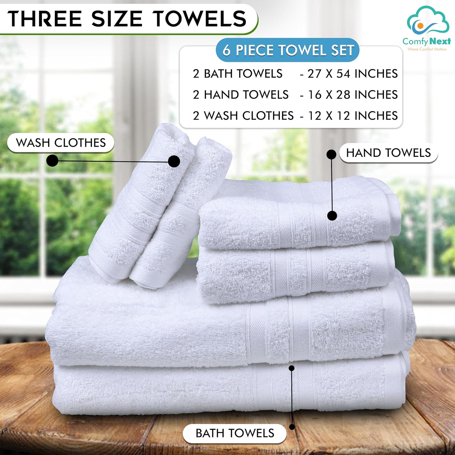 Turkish Cotton Towel Set EcoNour Luxury White Towels for Gym and Hotel