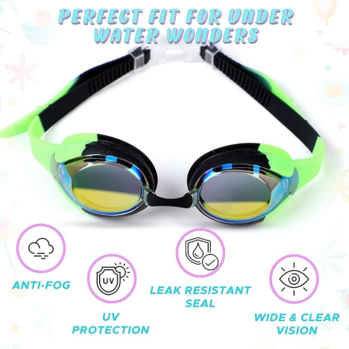 2 Pack Swimming Goggles For Kids with durable anti-fog lenses