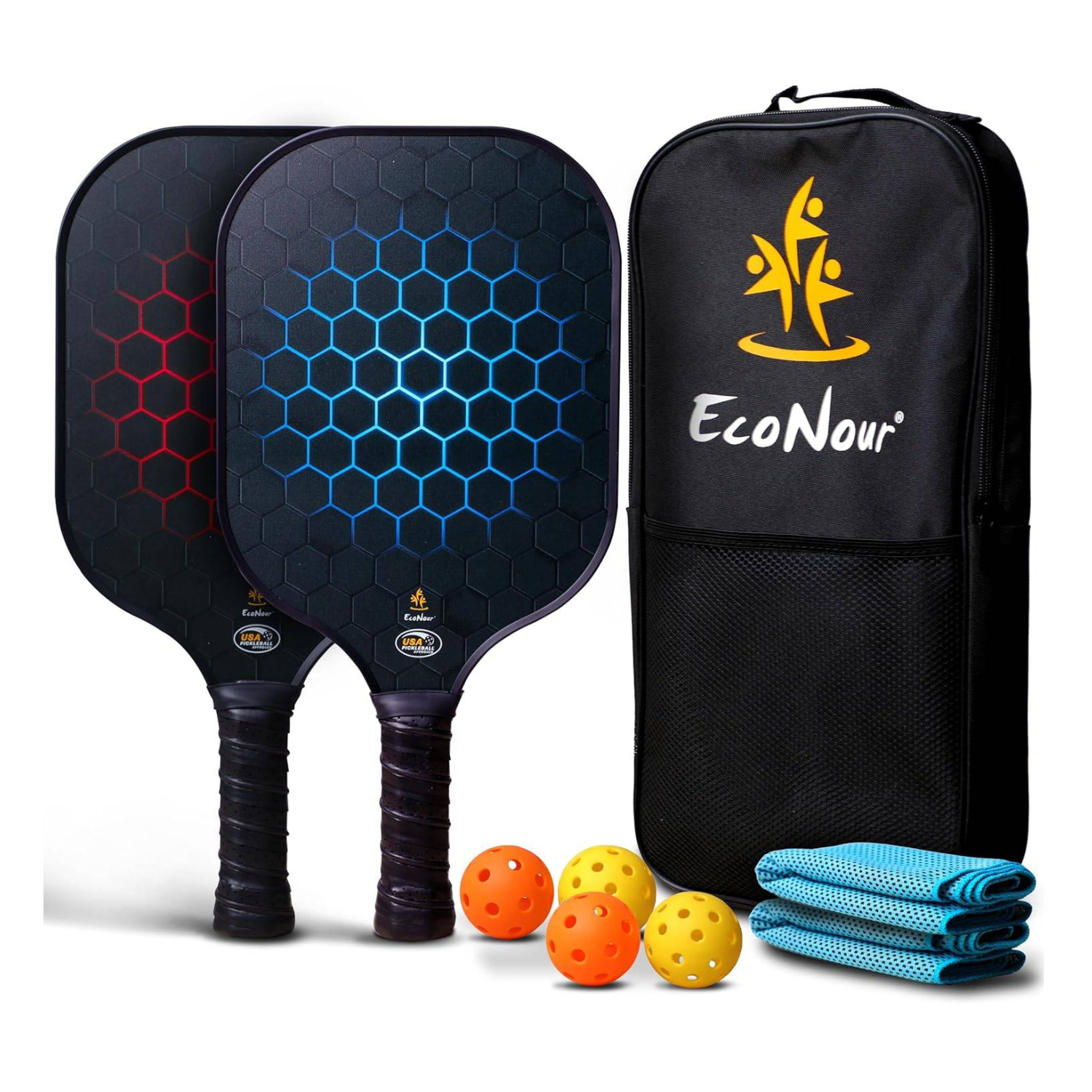 EcoNour Pickleball Paddles Set of 2 – USAPA Approved Fiberglass Paddles with Anti-Slip Grip for Indoor and Outdoor Play
