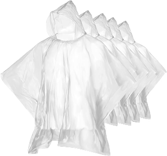 Rain Poncho for Adults 5 Pack with Clear Hoodie for Emergency Rain Protection