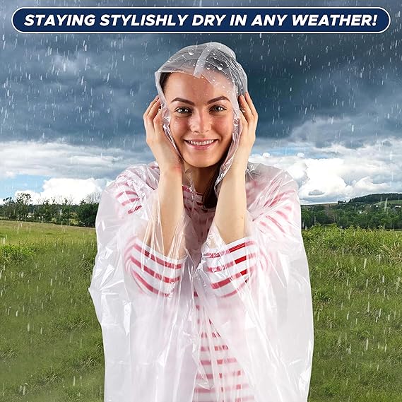 EcoNour Rain Poncho for Adults Disposable Raincoat with Hood for Men & Women