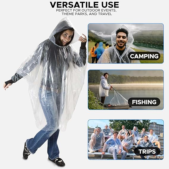 Rain Poncho for Adults with clear hood for visibility and comfort