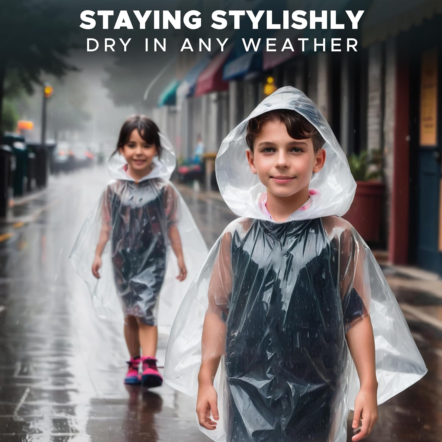 EcoNour Rain Poncho for Kids Disposable Raincoat with Hood for Children