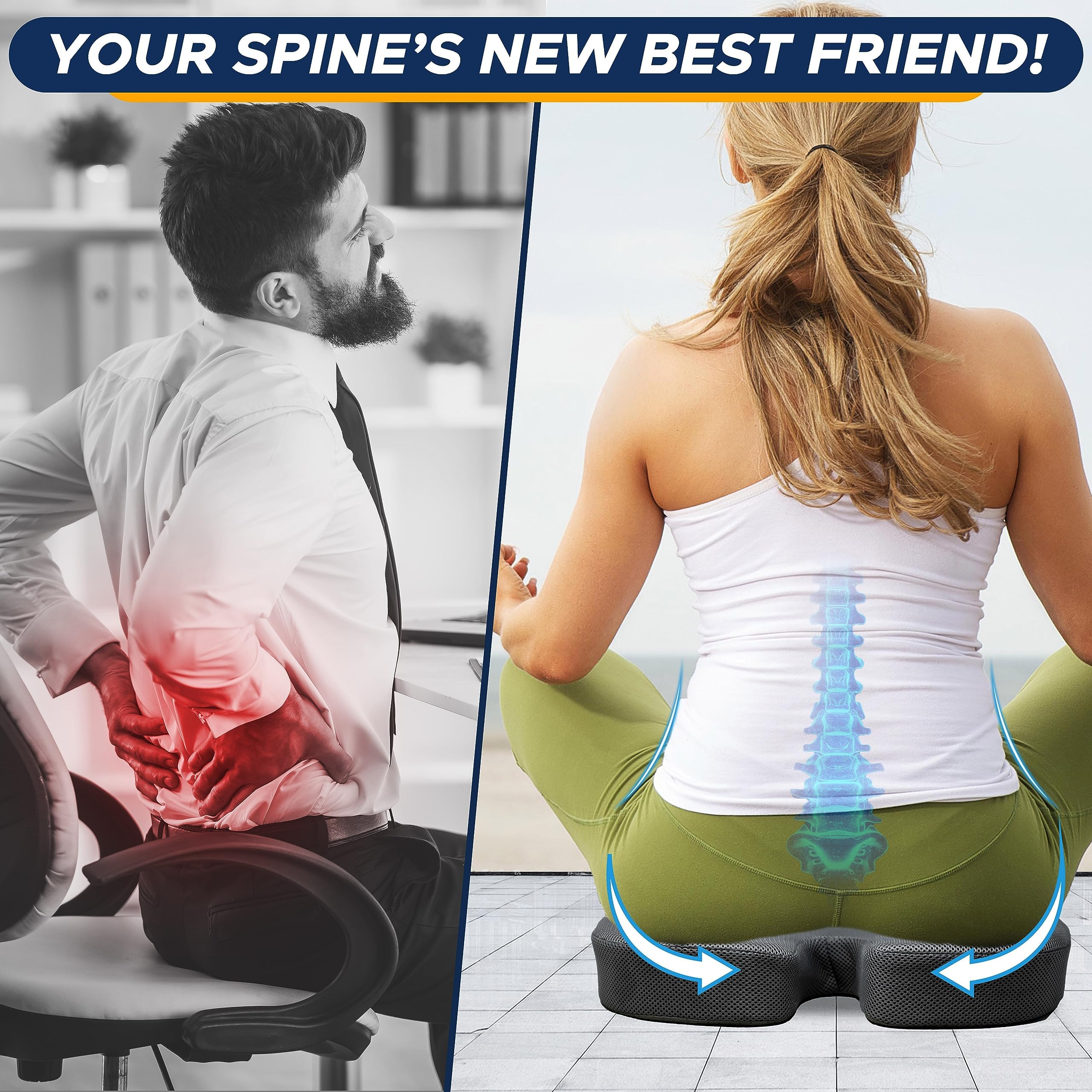 Coccyx Cushion Memory Foam Support | EcoNour Ergonomic Seat Pad for Sciatica Relief