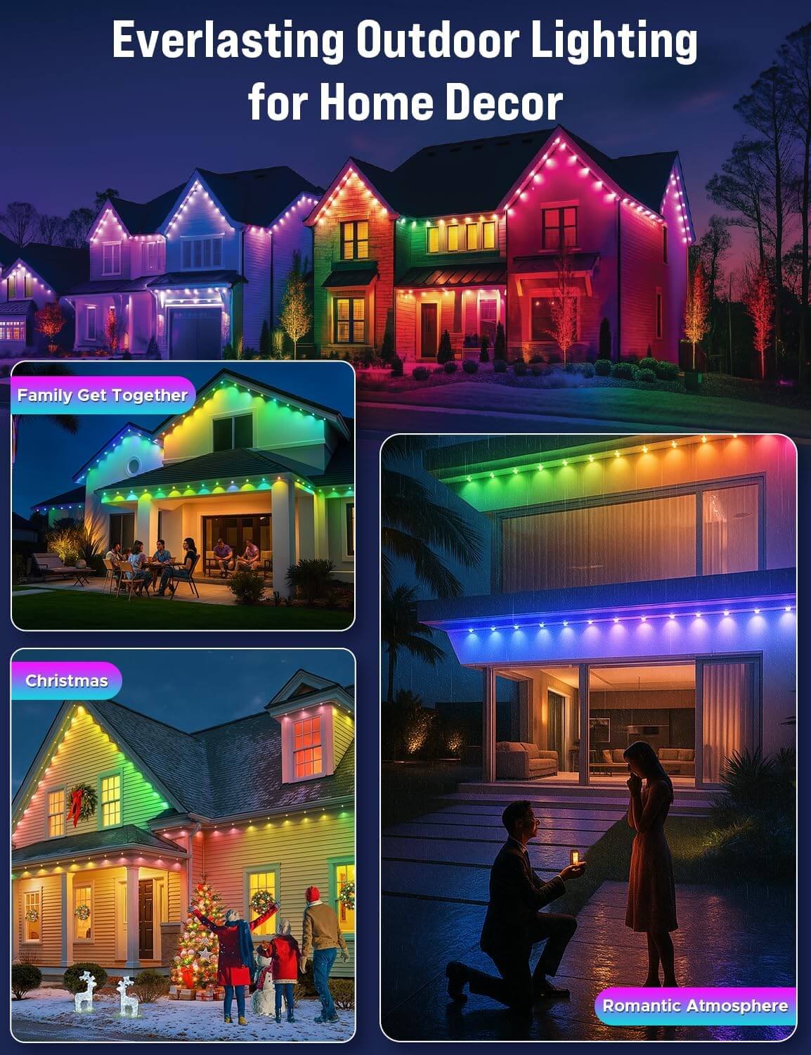 Gradient animation and multi-color transition effects on RGB LED strip lights.