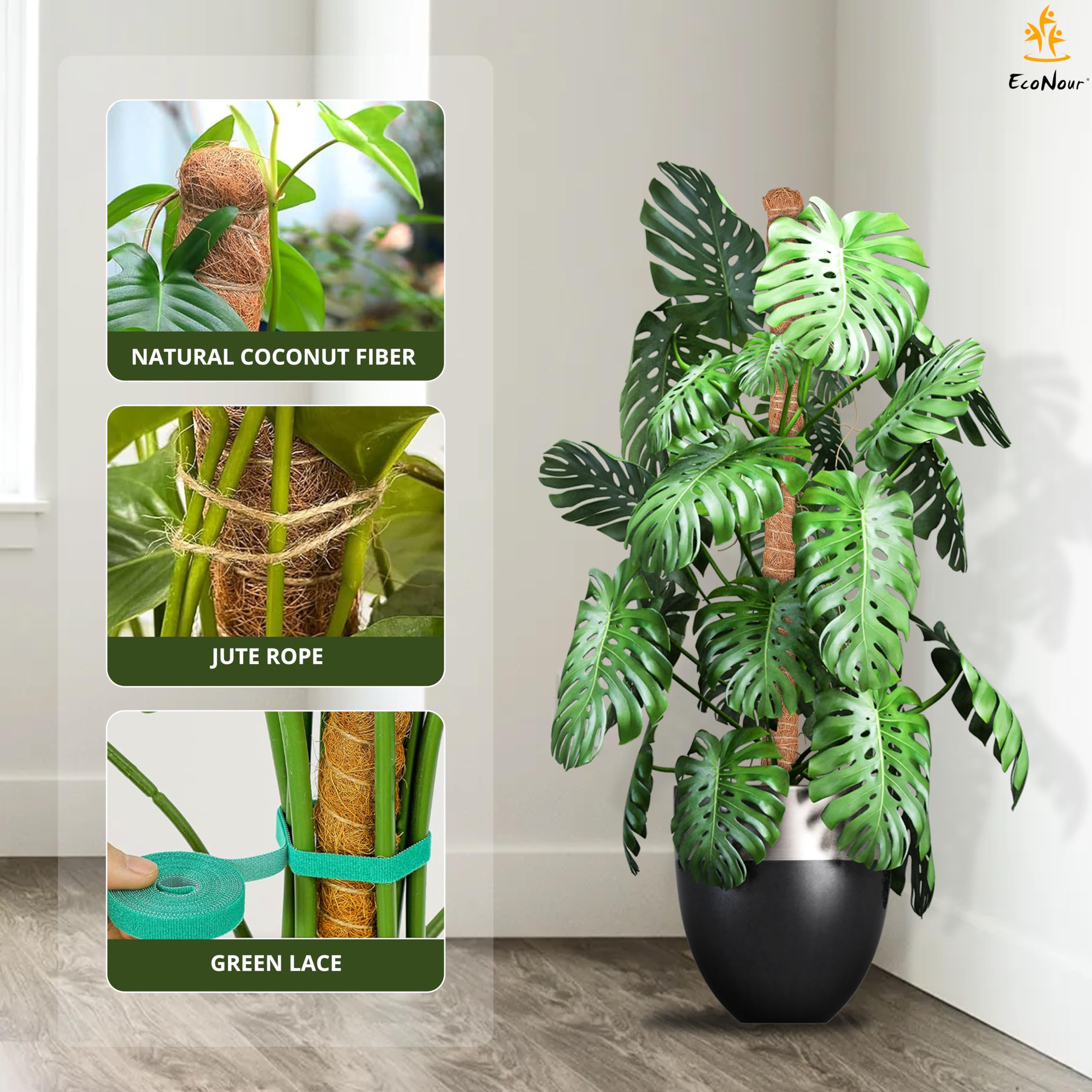 EcoNour Tall Moss Pole for Plants Support Sticks for Potted Plants Growth
