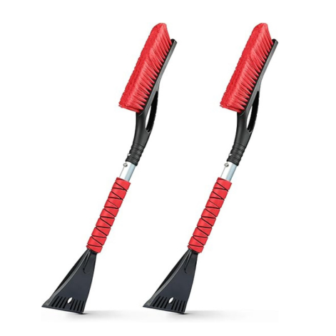 EcoNour 27" Car Snow Brush & Ice Scraper for Car Windshield (Red- 2 Pack) | Scratch Free Bristle Head Snow Brush & Tough Window Snow Scraper with Aluminium Body