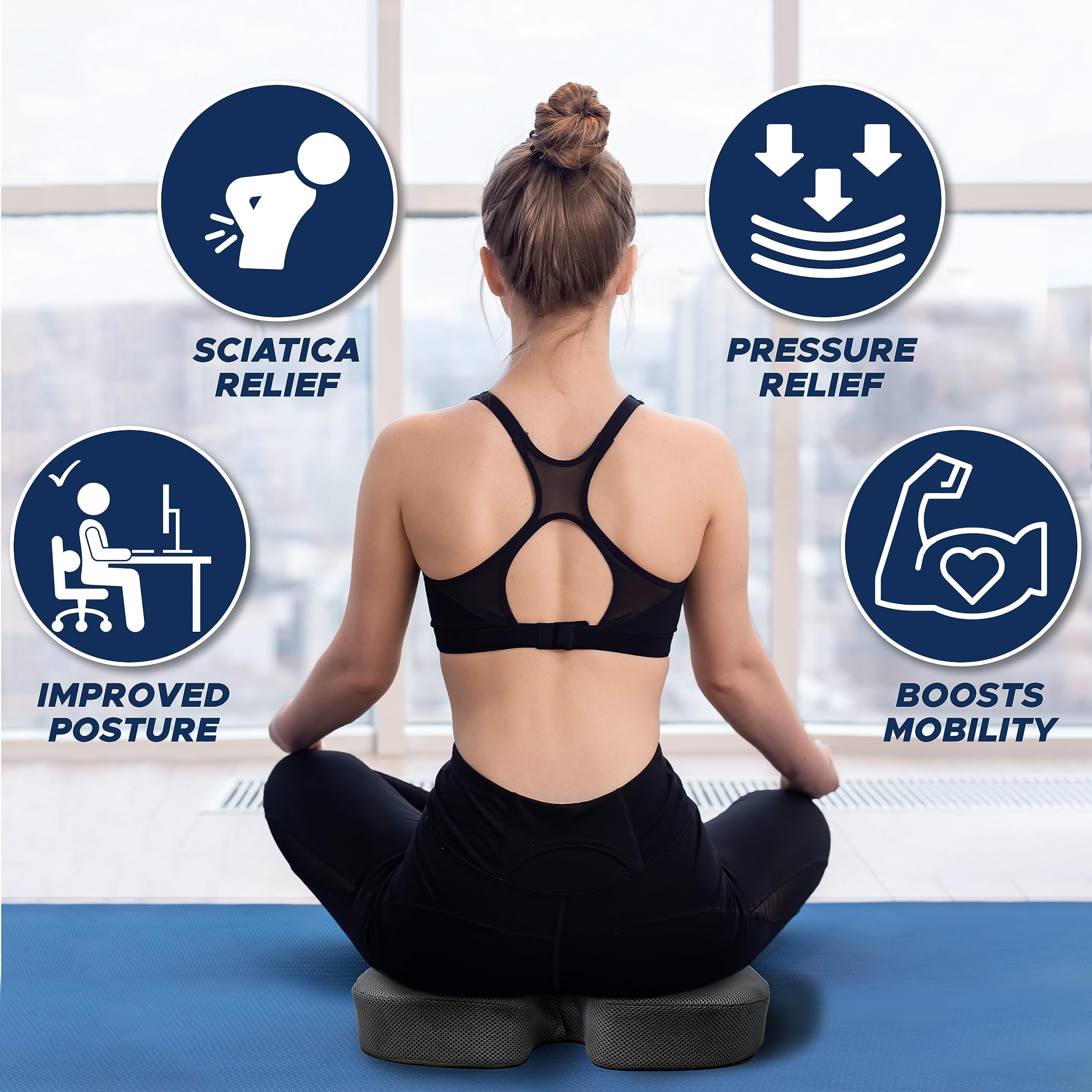 Coccyx Cushion for Sciatica Relief | EcoNour Memory Foam Seat Cushion Anti-Slip Base