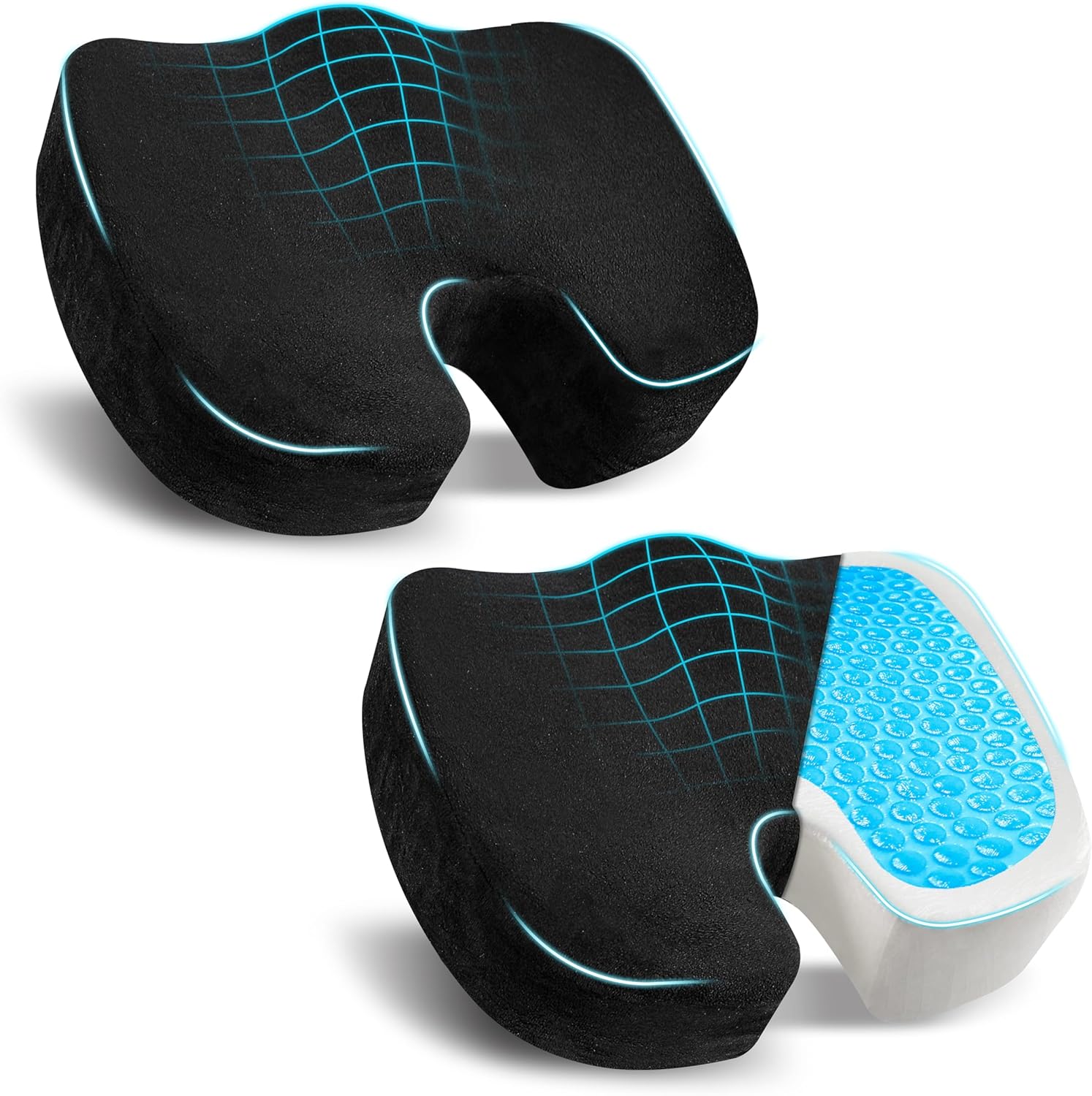 Coccyx Cushion for Office Chair | EcoNour Memory Foam Seat Pack of 2 for Pain Relief